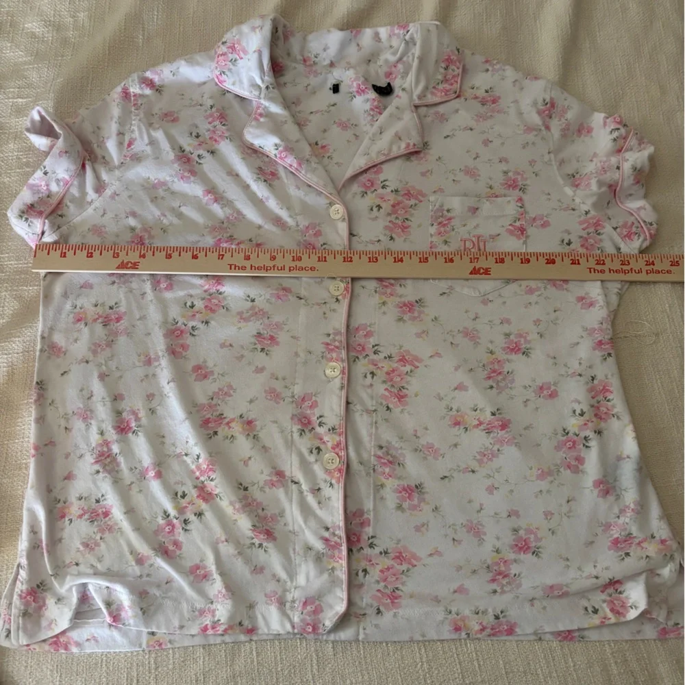 Lauren Ralph Lauren Ivory & Pink Floral Pajama Set Women’s XL Knit Button Up - Picture 10 of 13